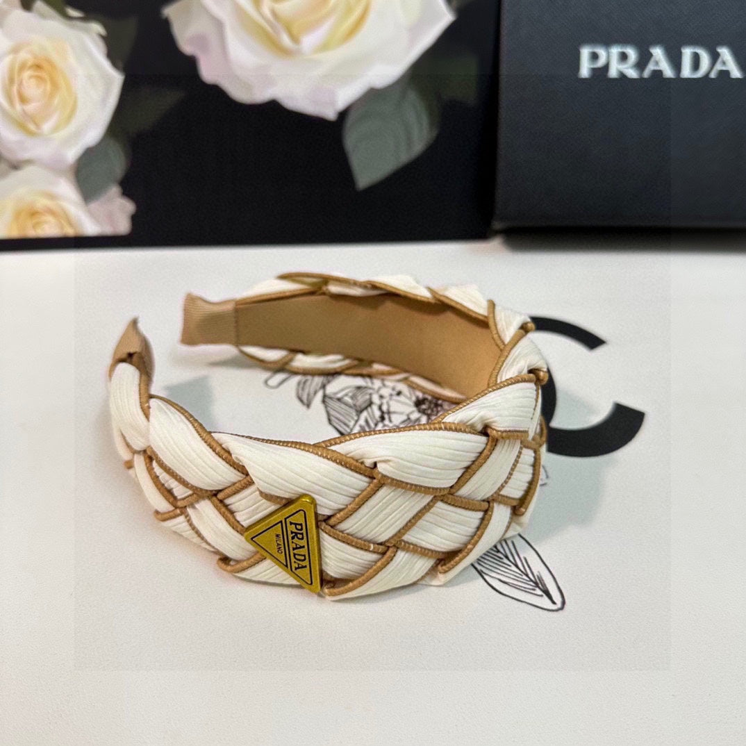 BRAIDED HEADBAND IN WHITE AND CIDER BROWN TRIM FABRIC 381460