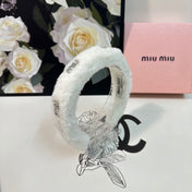 THICK HEADBAND WITH DIAMOND LOGO IN WHITE PLUSH FABRIC 412483