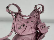 LE CAGOLE SMALL SHOULDER BAG 26 WITH RHINESTONES IN CREPE PINK LAMBSKIN