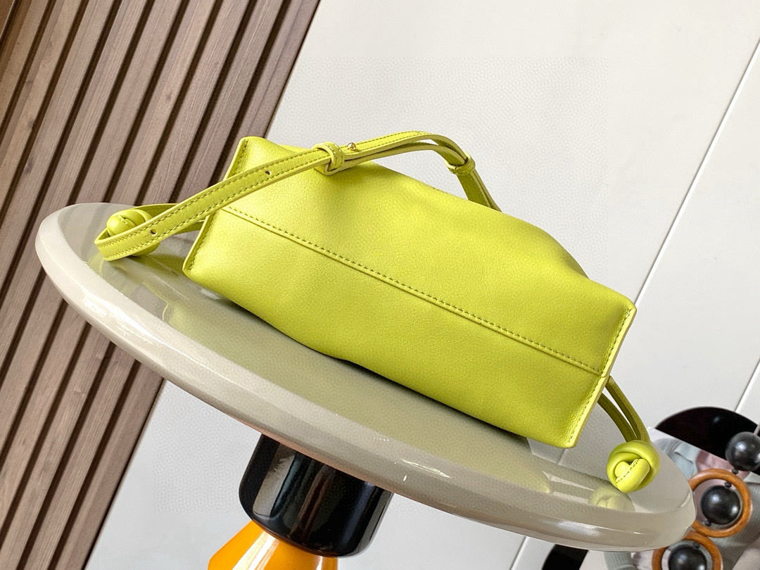 LOEWE 25S MEDIUM FLAMENCO CLUTCH BAG 23 IN LIME GOLD CALFSKIN
