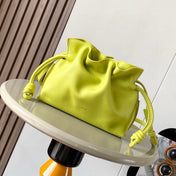 LOEWE 25S MEDIUM FLAMENCO CLUTCH BAG 23 IN LIME GOLD CALFSKIN