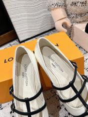 POINTED FLAT SHOES IN WHITE MIX BLACK CALFSKIN