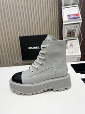 SHORT BOOTS IN SLATE GREY MIX BLACK COWHIDE