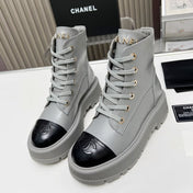 SHORT BOOTS IN SLATE GREY MIX BLACK COWHIDE