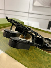 GG CRYSTALS SLINGBACK BALLET BLACK CALFSKIN
