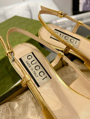 METALIC SLINGBACK FLATS IN GOLD CALFSKIN