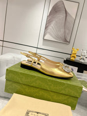 METALIC SLINGBACK FLATS IN GOLD CALFSKIN