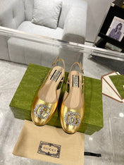 METALIC SLINGBACK FLATS IN GOLD CALFSKIN