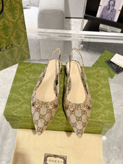 GG HORSEBIT SLINGBACK BALLET FLAT TAN BEIGE CANVAS