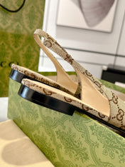 GG HORSEBIT SLINGBACK BALLET FLAT TAN BEIGE CANVAS