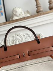 BOLSO HERBAG ZIP 31 RETOURNE BAG IN OFF-WHITE MIX BROWN H VIKING CANVAS AND COWHIDE