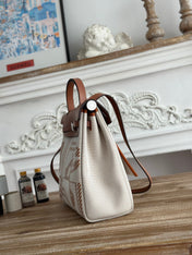 BOLSO HERBAG ZIP 31 RETOURNE BAG IN OFF-WHITE MIX BROWN H VIKING CANVAS AND COWHIDE