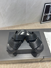 ALAIA CHUNKY TWO-STRAP SLIDES 25S IN BLACK CALFSKIN