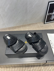 ALAIA CHUNKY TWO-STRAP SLIDES 25S IN BLACK CALFSKIN