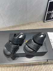 ALAIA CHUNKY TWO-STRAP SLIDES 25S IN BLACK CALFSKIN