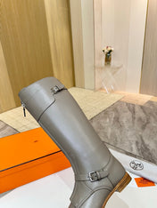 HM 25S RIDING BOOTS IN GREY LAMBSKIN WITH SILVER HARDWARE