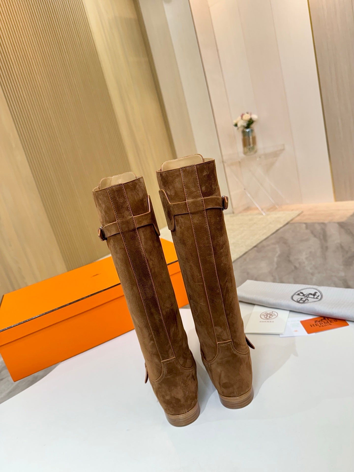 HM 25S RIDING BOOTS IN BROWN SUEDE WITH SILVER HARDWARE