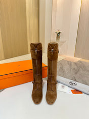 HM 25S RIDING BOOTS IN BROWN SUEDE WITH SILVER HARDWARE