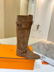 HM 25S RIDING BOOTS IN BROWN SUEDE WITH SILVER HARDWARE
