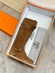 HM 25S RIDING BOOTS IN BROWN SUEDE WITH SILVER HARDWARE