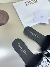 DWAY SLIDE EMBROIDERED COTTON AND BLACK MISS DIOR ALLOVER MOTIF