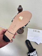 DWAY SLIDE EMBROIDERED COTTON AND BLACK MISS DIOR ALLOVER MOTIF