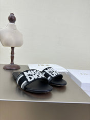 DWAY SLIDE EMBROIDERED COTTON AND BLACK MISS DIOR ALLOVER MOTIF