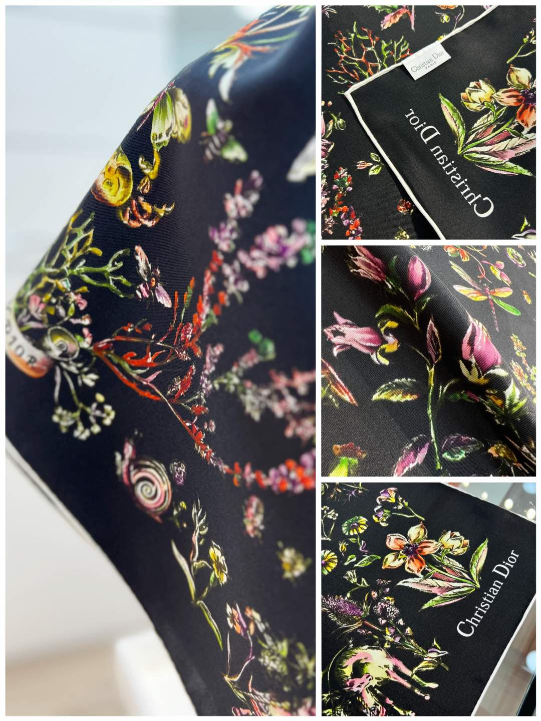 DIOR REVERSIBLE PRINTED SQUARE SCARF 90 CM IN BLACK SILK 735867