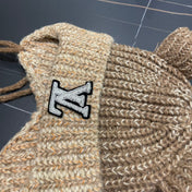 KNITTED BEANIE HAT WITH CUTE EARS IN PEANUT BROWN WOOL 403485