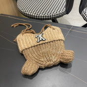 KNITTED BEANIE HAT WITH CUTE EARS IN PEANUT BROWN WOOL 403485