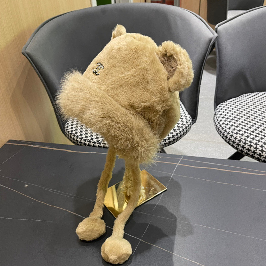 BEANIE HAT IN CAMEL BROWN FLEECE AND WOOL 433163