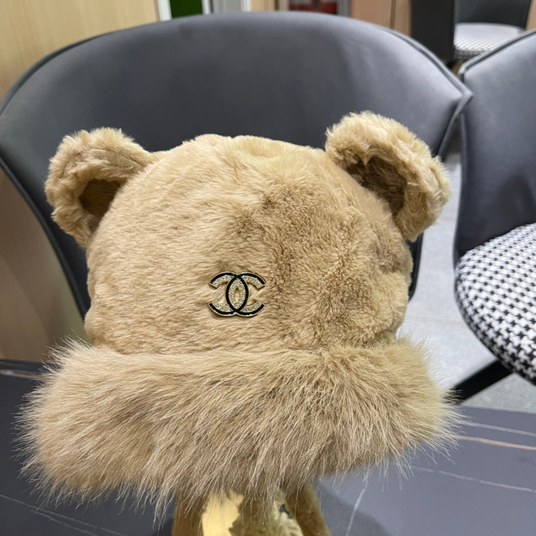 BEANIE HAT IN CAMEL BROWN FLEECE AND WOOL 433163