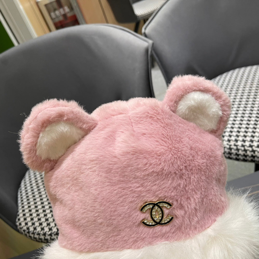 BEANIE HAT IN BABY PINK FLEECE AND WOOL 433164
