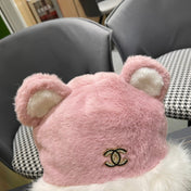 BEANIE HAT IN BABY PINK FLEECE AND WOOL 433164