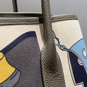 GARDEN PARTY 36 IN IVORY YELLOW BLUE TOILE H CANVAS ETOUPE CALFSKIN EQUESTRIAN HARNESS PRINT