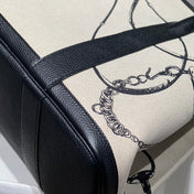 GARDEN PARTY 36 IN BEIGE AND BLACK TOILE H CANVAS BLACK CALFSKIN HORSE TACK SKETCH PRINT