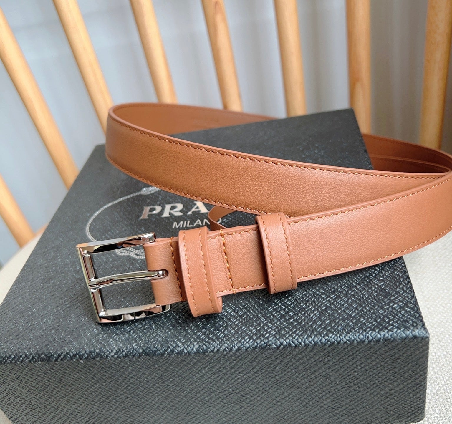 PRADA 25S BELT 25 MM IN BROWN CALFSKIN 585798