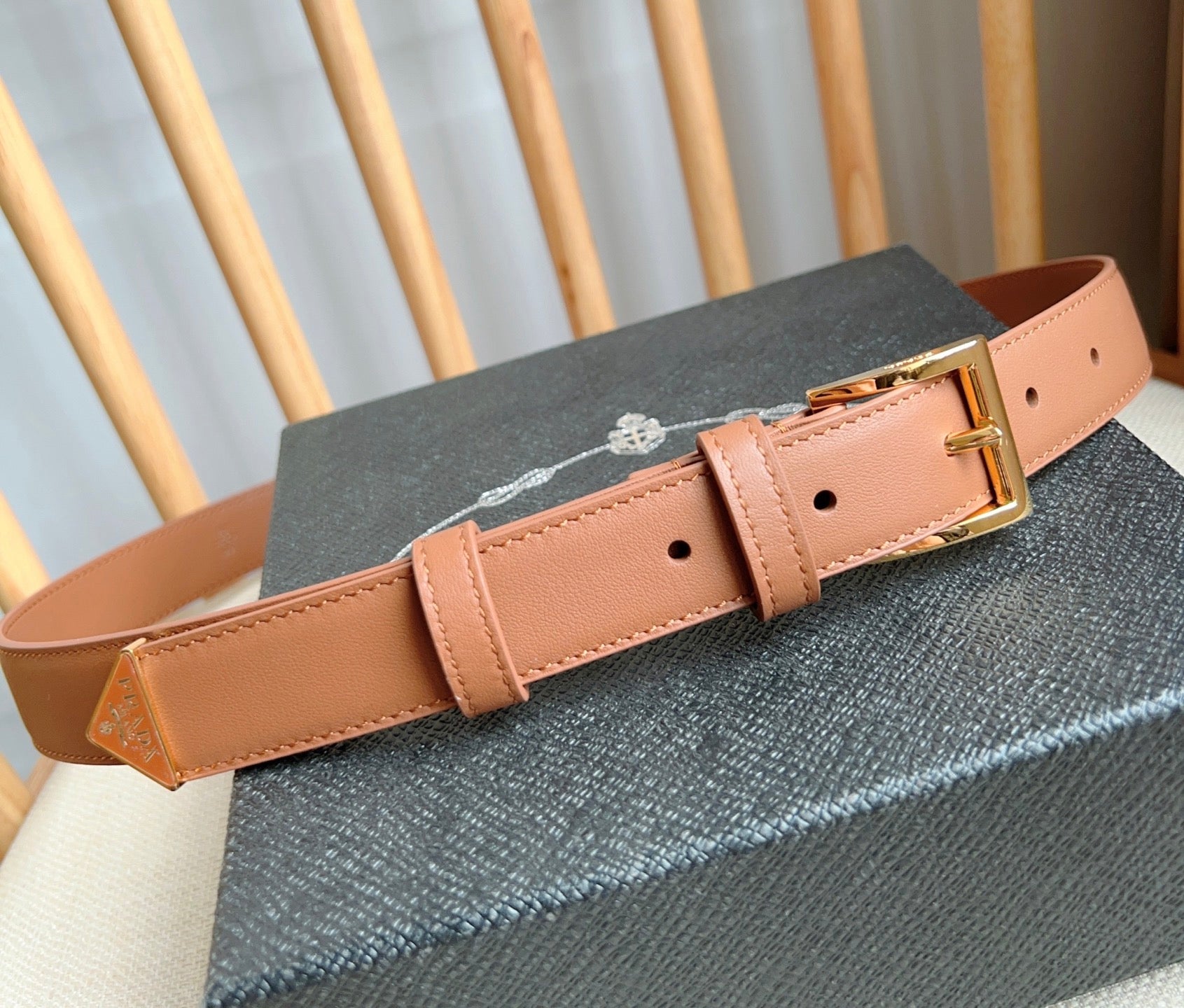 PRADA 25S BELT 25 MM IN BROWN CALFSKIN 585799