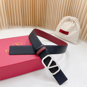 Vlogo White Gold Buckle Belt 40mm Wine Black Leather