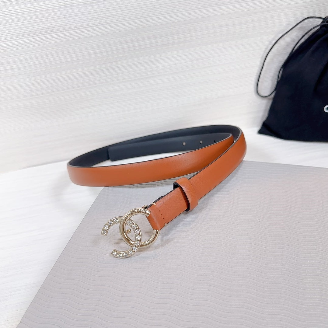 CC BELT 20 MM IN BRONZE BROWN SMOOTH CALFSKIN GOLD HARDWARE ATTACH RHINSTONE