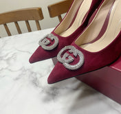 GUCCI 26S HIGH-HEELED SHOES 85 MM IN DARK RED SUEDE WITH CRYSTAL