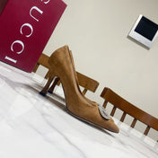 GUCCI 26S HIGH-HEELED SHOES 85 MM IN BROWN SUEDE WITH CRYSTAL