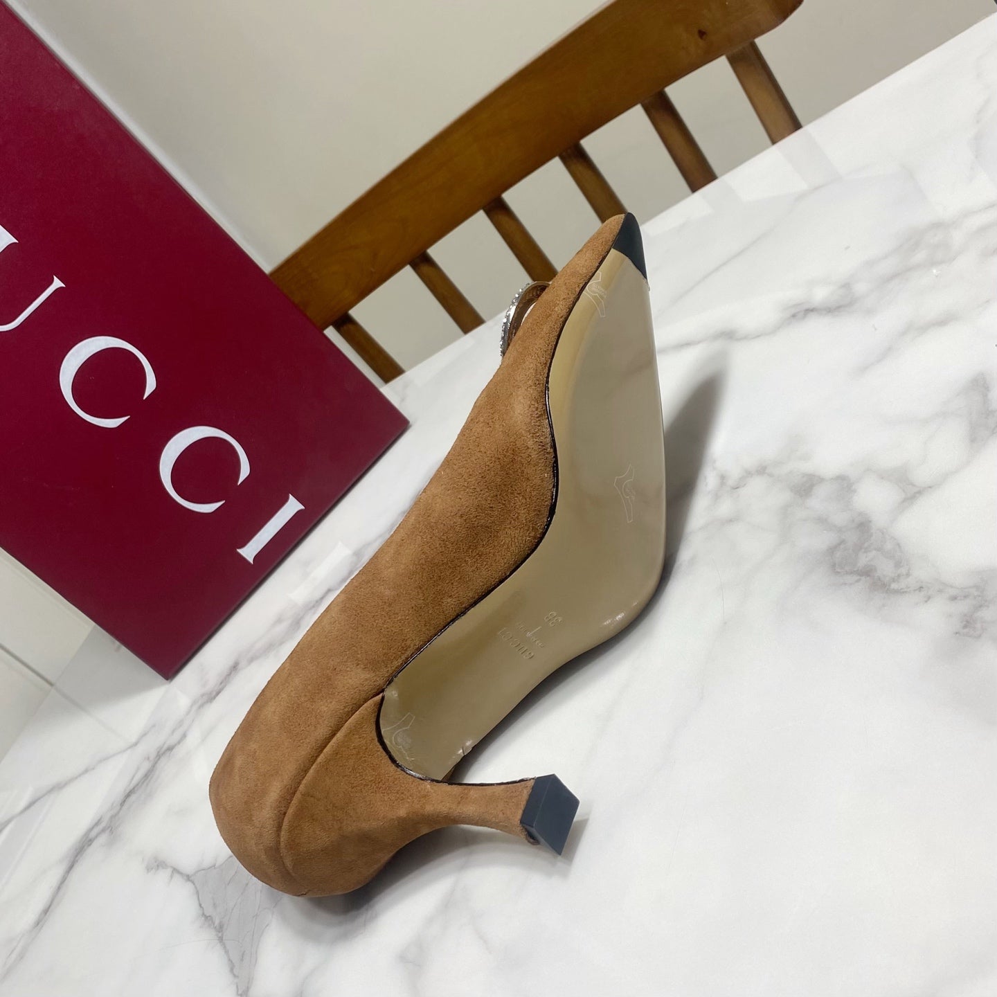 GUCCI 26S HIGH-HEELED SHOES 85 MM IN BROWN SUEDE WITH CRYSTAL