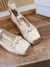 DIOR CLASSIC LACE-UP BALLET FLATS 25S IN NUDE SATIN PEARL DETAILING