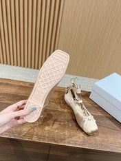 DIOR CLASSIC LACE-UP BALLET FLATS 25S IN NUDE SATIN PEARL DETAILING