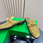 ASTAIRE MULE IN OLIVE GREEN SUEDE WITH GOLD HARDWARE