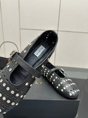 ALAIA BALLET SHOES 25S IN BLACK LAMBSKIN WITH CRYSTAL DETAILING