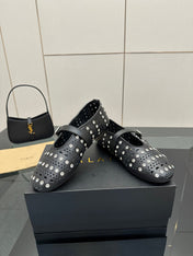 ALAIA BALLET SHOES 25S IN BLACK LAMBSKIN WITH CRYSTAL DETAILING