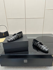 ALAIA BALLET SHOES 25S IN BLACK LAMBSKIN WITH CRYSTAL DETAILING