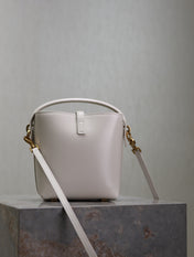 YSL 25S LE 37 MINI 15 IN DUSTY GRAY CALFSKIN GOLD HARDWARE